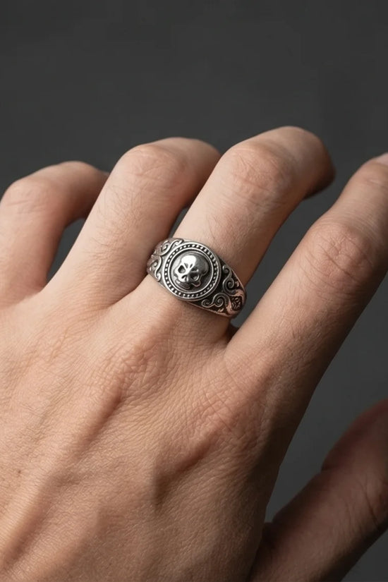 Ancient Guardian: Detailed Filigree Skull Ring