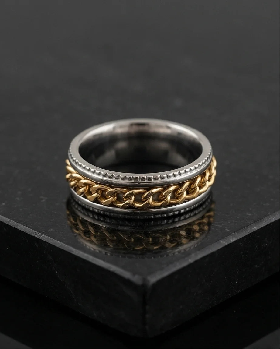 The Golden Kinetic: Two-Tone Cuban Link Spinner Band