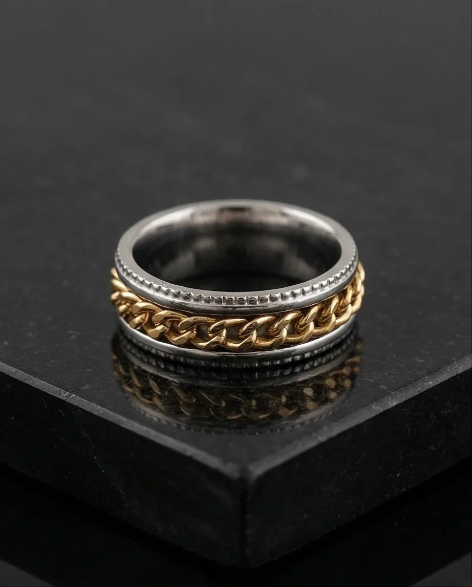 The Golden Kinetic: Two-Tone Cuban Link Spinner Band