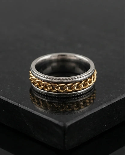 The Golden Kinetic: Two-Tone Cuban Link Spinner Band