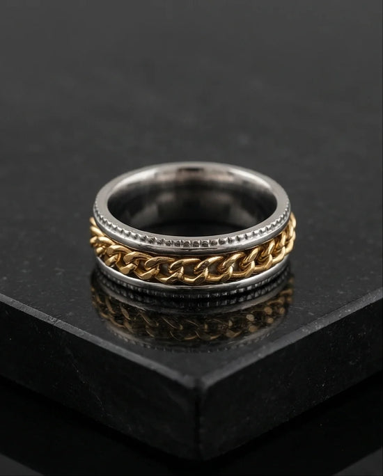 The Golden Kinetic: Two-Tone Cuban Link Spinner Band