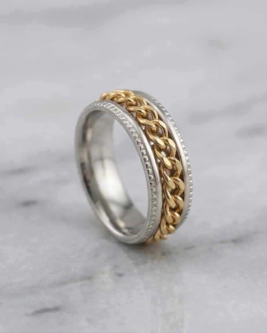 The Golden Kinetic: Two-Tone Cuban Link Spinner Band