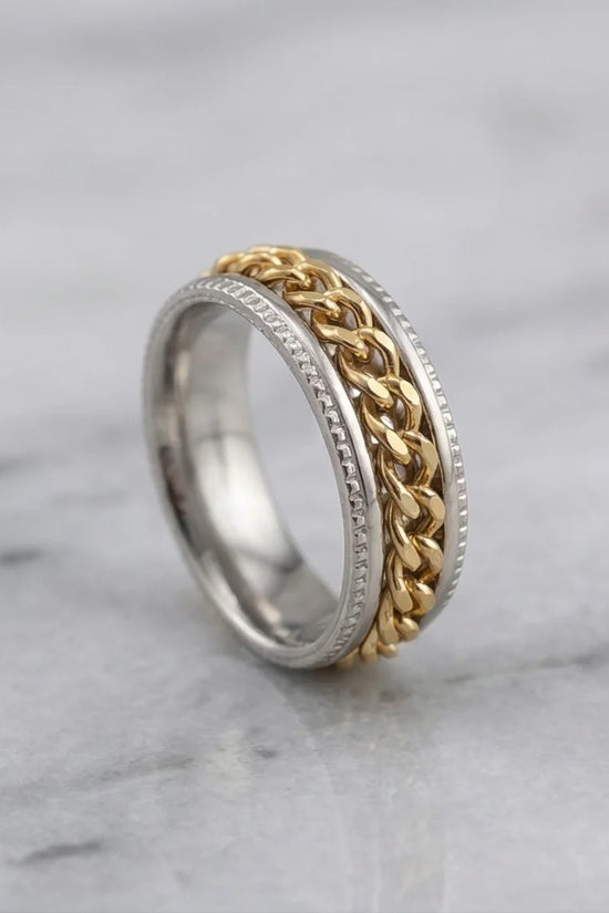 The Golden Kinetic: Two-Tone Cuban Link Spinner Band