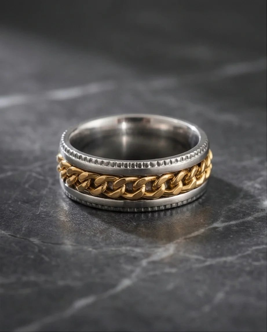 The Golden Kinetic: Two-Tone Cuban Link Spinner Band