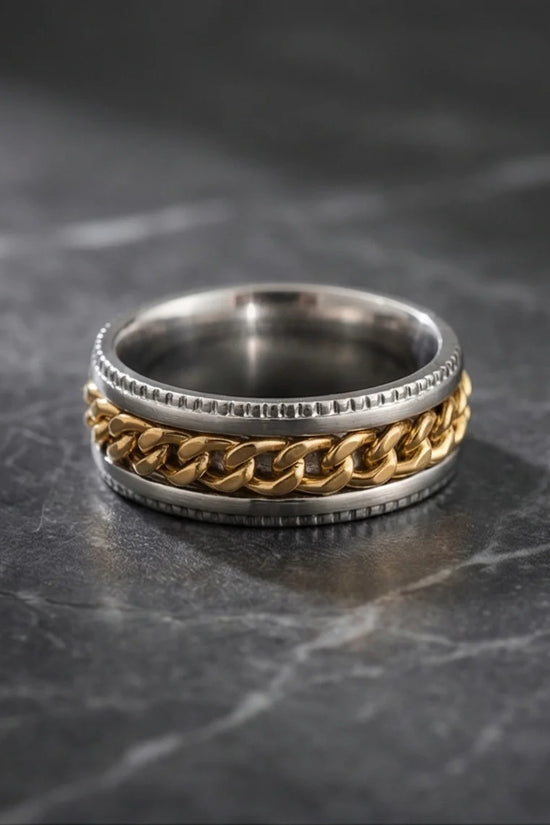 The Golden Kinetic: Two-Tone Cuban Link Spinner Band