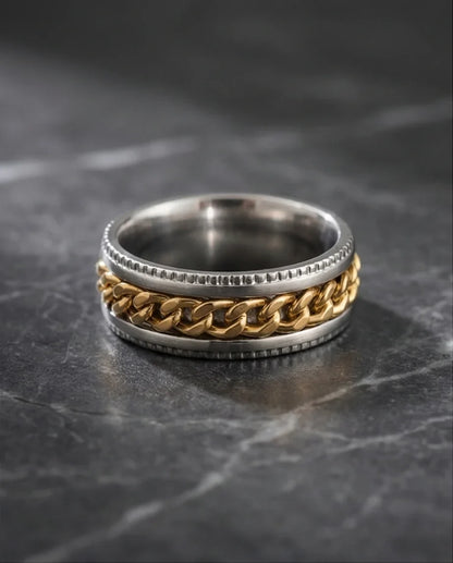 The Golden Kinetic: Two-Tone Cuban Link Spinner Band