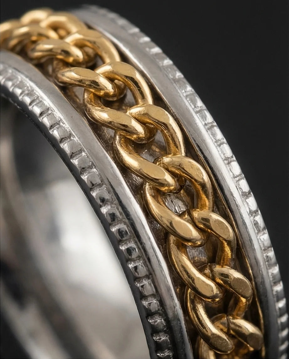 The Golden Kinetic: Two-Tone Cuban Link Spinner Band