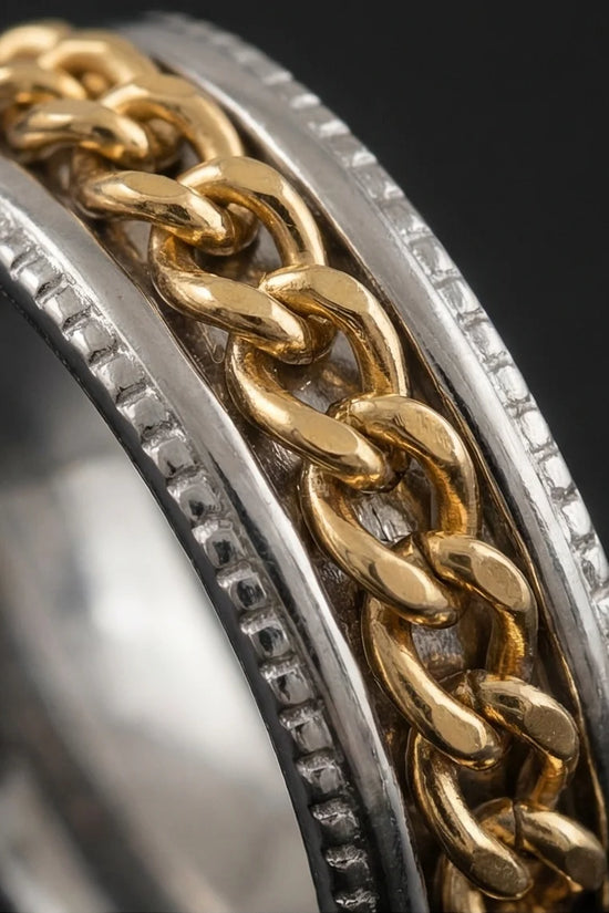 The Golden Kinetic: Two-Tone Cuban Link Spinner Band