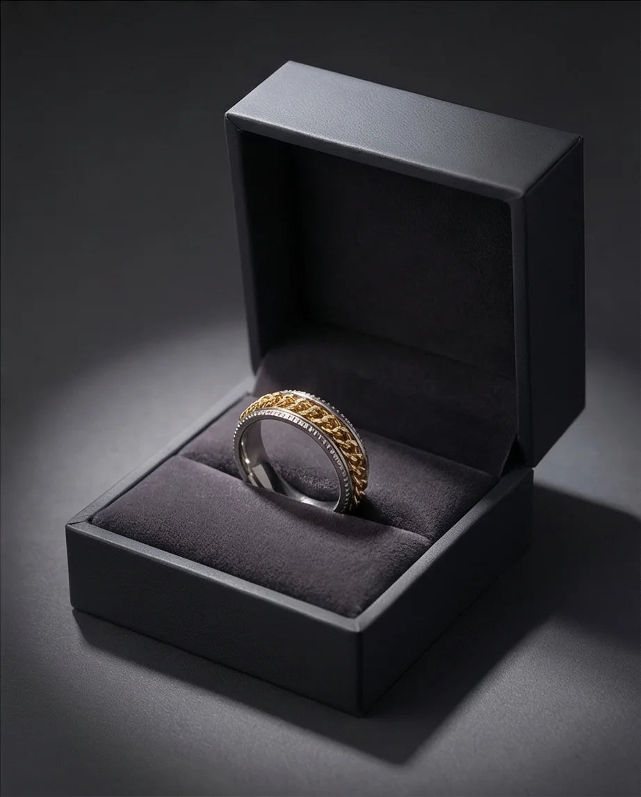 The Golden Kinetic: Two-Tone Cuban Link Spinner Band