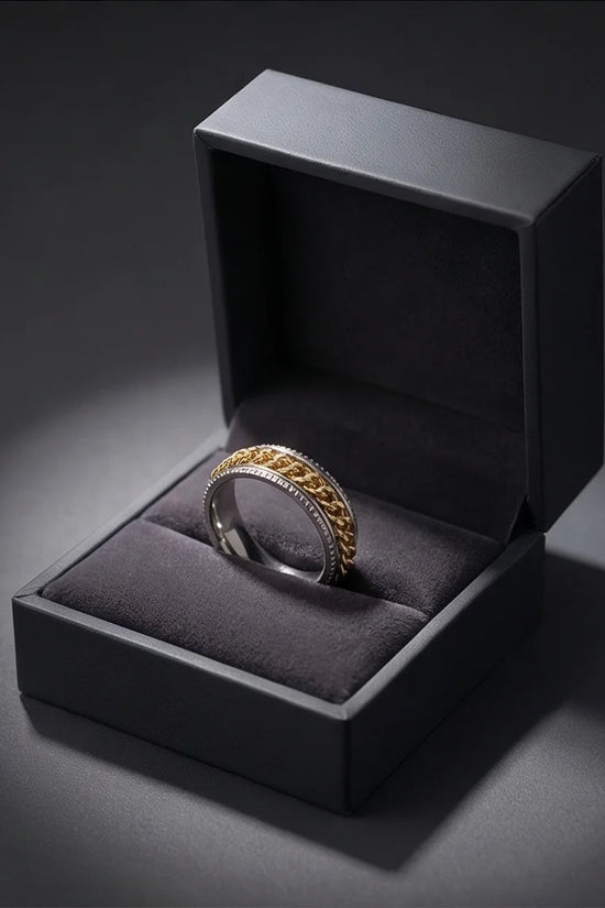 The Golden Kinetic: Two-Tone Cuban Link Spinner Band