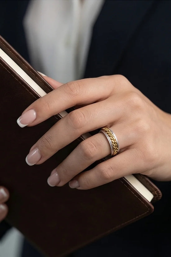 The Golden Kinetic: Two-Tone Cuban Link Spinner Band