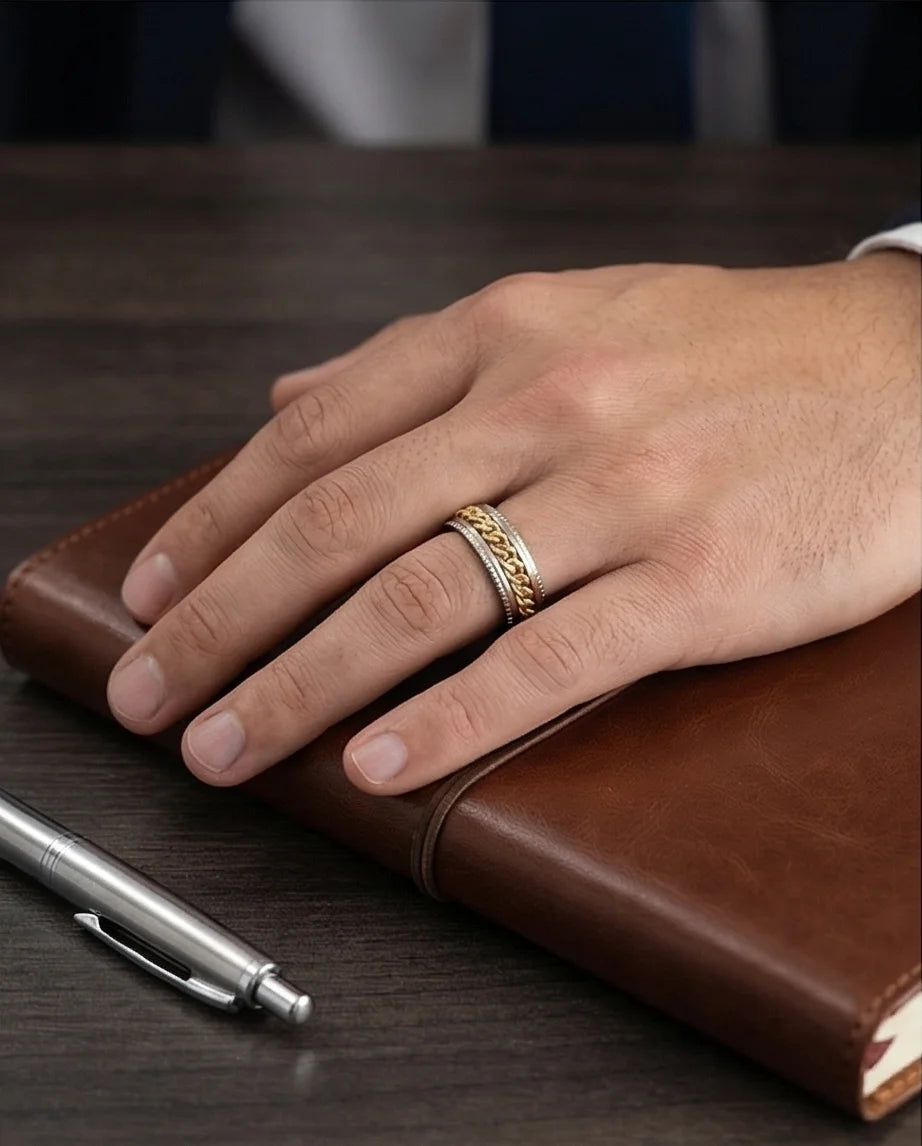 The Golden Kinetic: Two-Tone Cuban Link Spinner Band