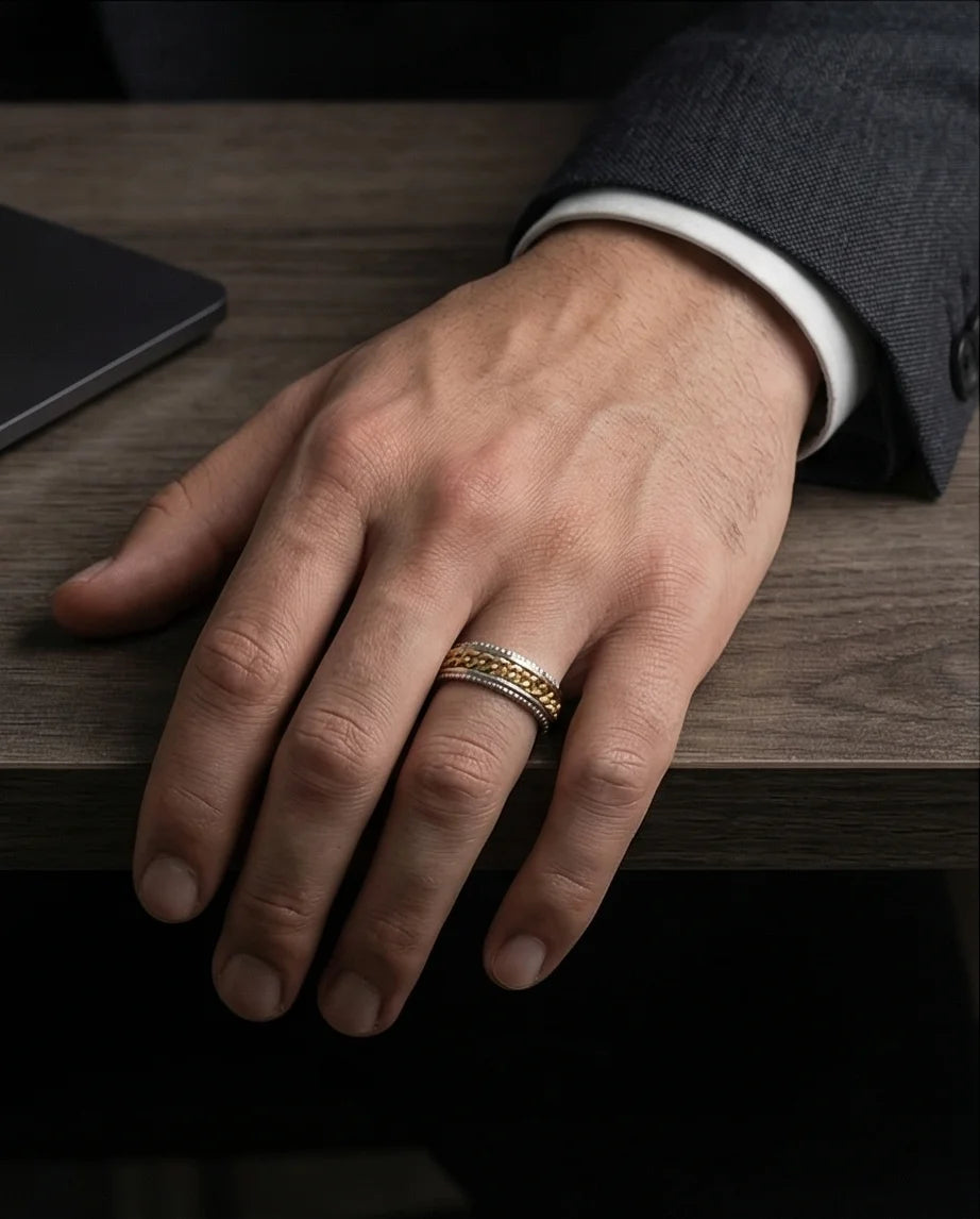 The Golden Kinetic: Two-Tone Cuban Link Spinner Band