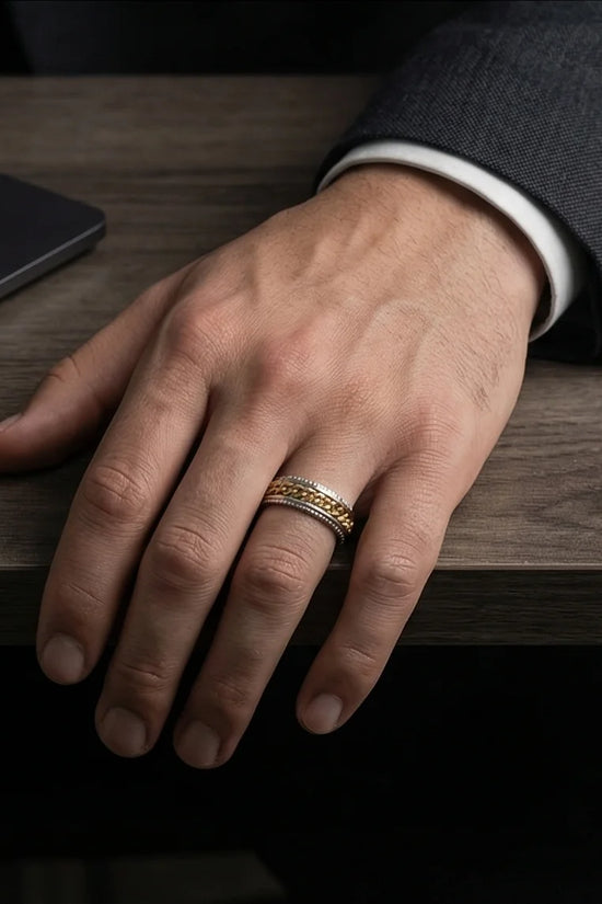 The Golden Kinetic: Two-Tone Cuban Link Spinner Band