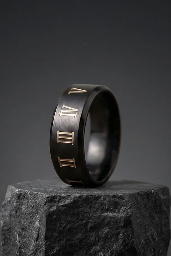 The Black Tungsten Carbide Band with Meteorite Dust and Opal Inlay