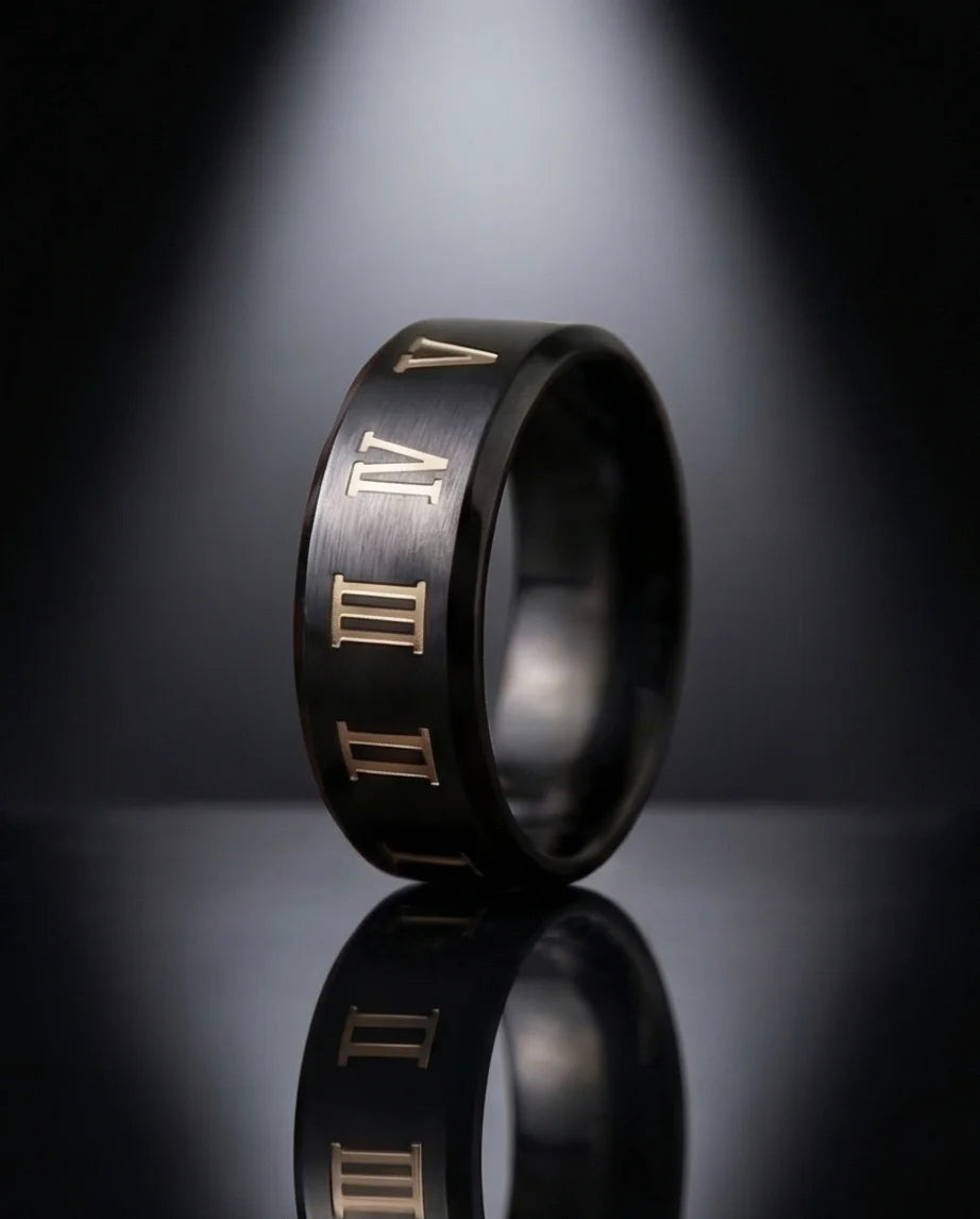 The Black Tungsten Carbide Band with Meteorite Dust and Opal Inlay