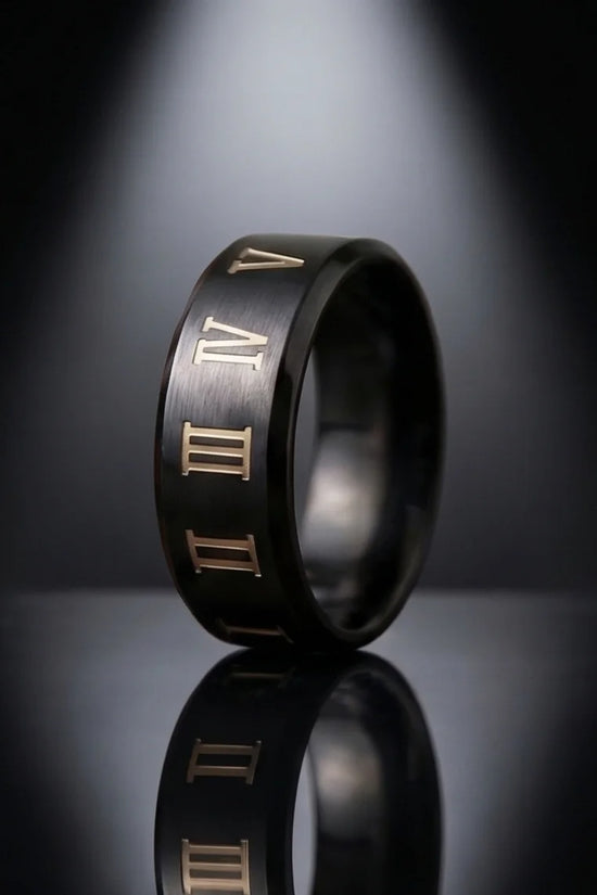 The Black Tungsten Carbide Band with Meteorite Dust and Opal Inlay