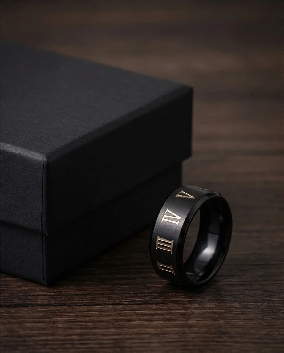 The Black Tungsten Carbide Band with Meteorite Dust and Opal Inlay