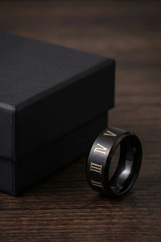The Black Tungsten Carbide Band with Meteorite Dust and Opal Inlay