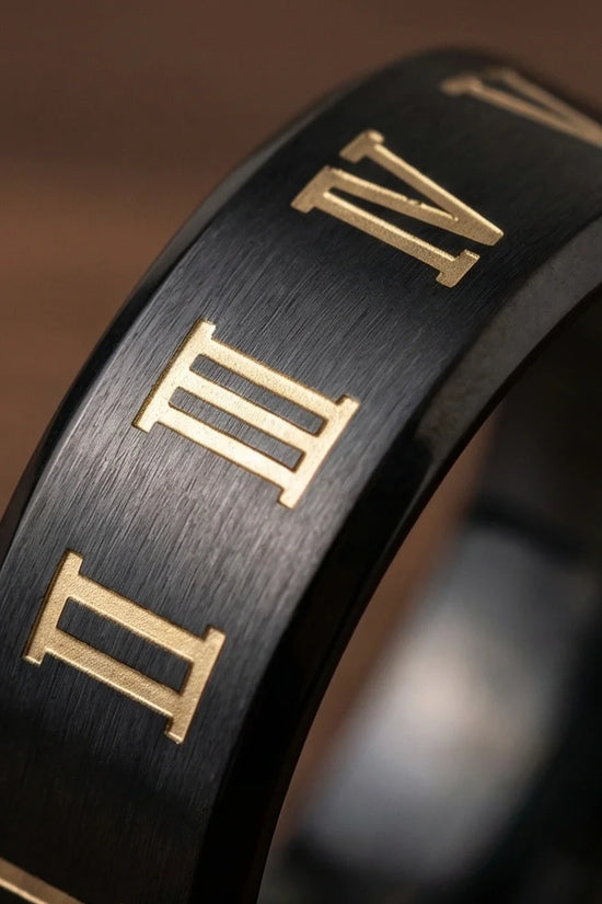 The Black Tungsten Carbide Band with Meteorite Dust and Opal Inlay