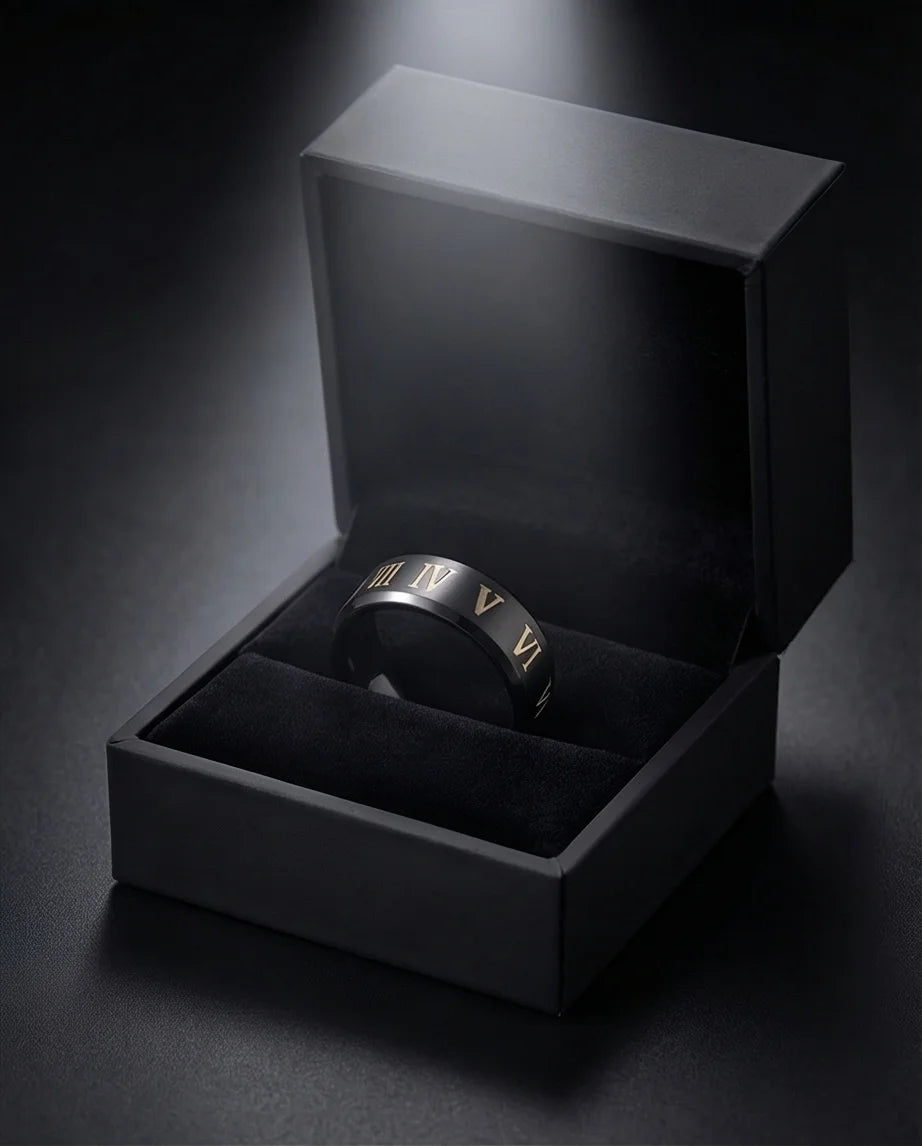 The Black Tungsten Carbide Band with Meteorite Dust and Opal Inlay