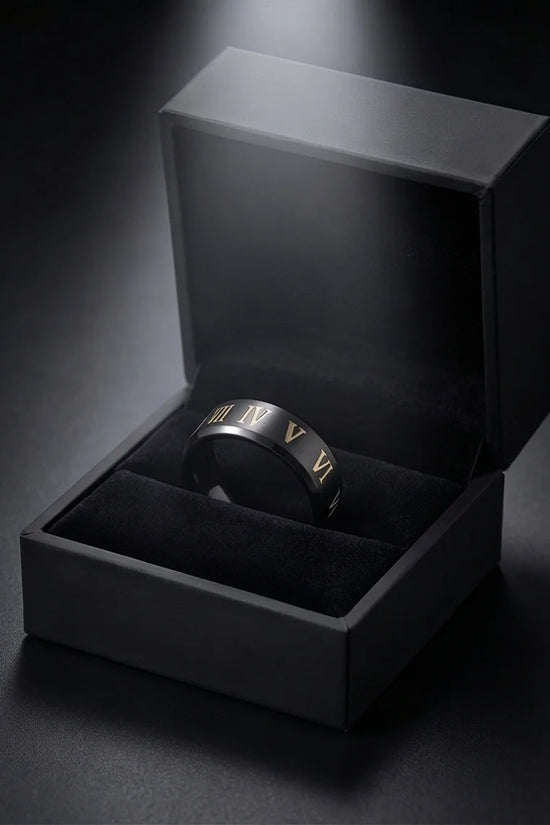 The Black Tungsten Carbide Band with Meteorite Dust and Opal Inlay