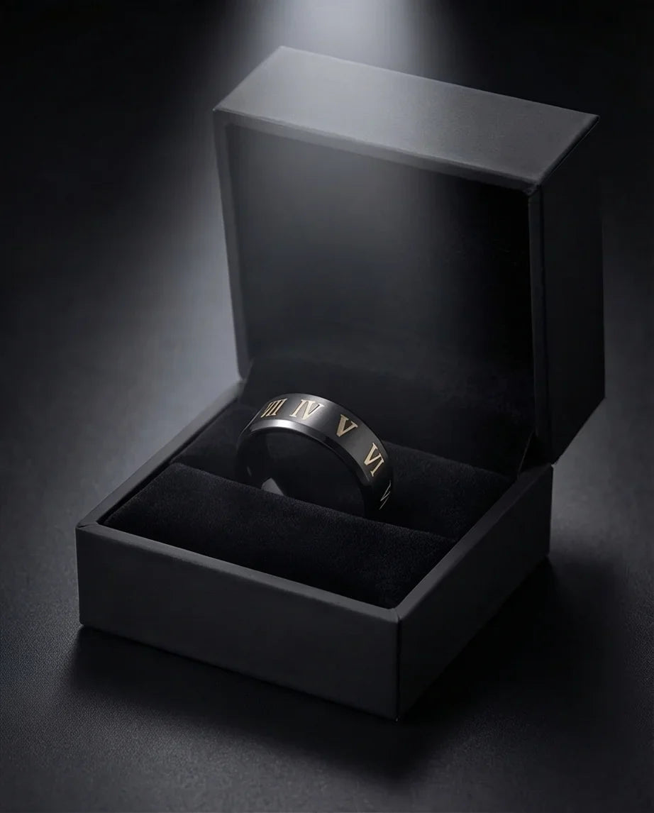 The Black Tungsten Carbide Band with Meteorite Dust and Opal Inlay