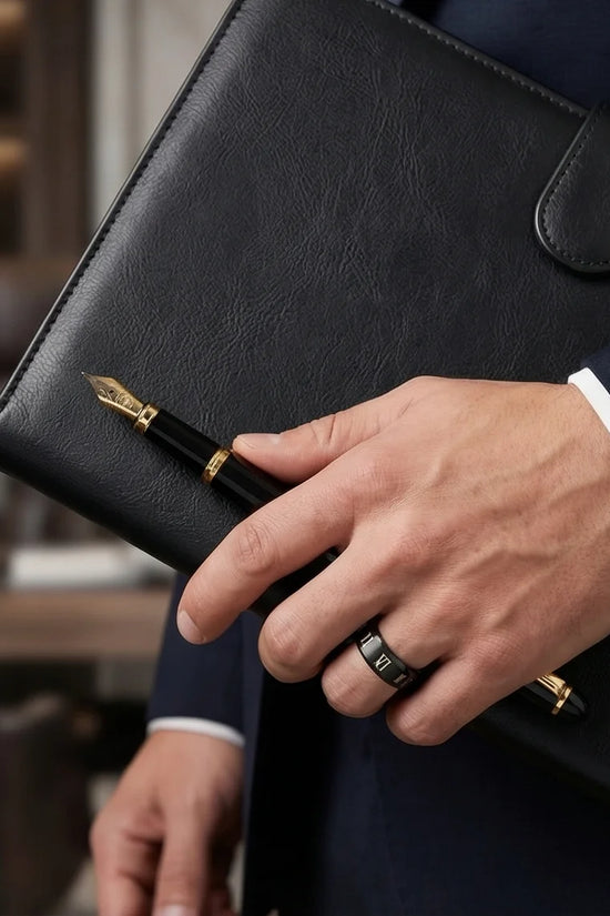 The Black Tungsten Carbide Band with Meteorite Dust and Opal Inlay