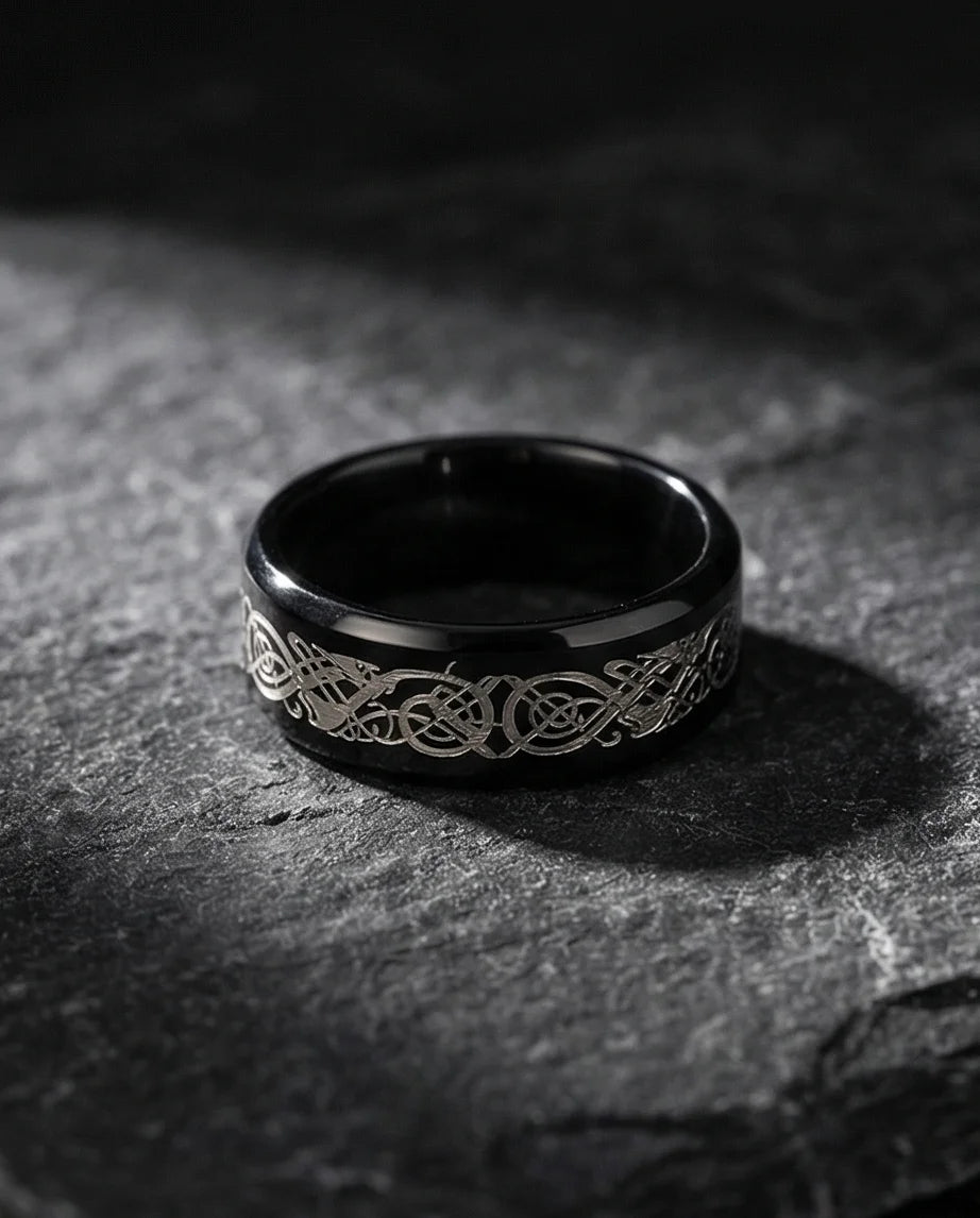 Shadow Sentinel: Silver Celtic Dragon Band