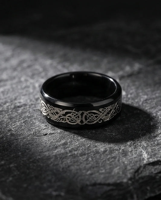 Shadow Sentinel: Silver Celtic Dragon Band