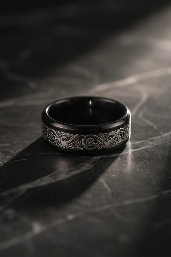 Shadow Sentinel: Silver Celtic Dragon Band