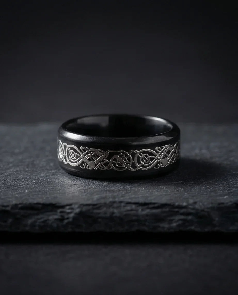 Shadow Sentinel: Silver Celtic Dragon Band