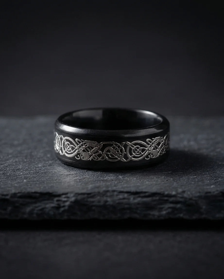 Shadow Sentinel: Silver Celtic Dragon Band