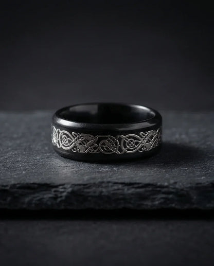 Shadow Sentinel: Silver Celtic Dragon Band
