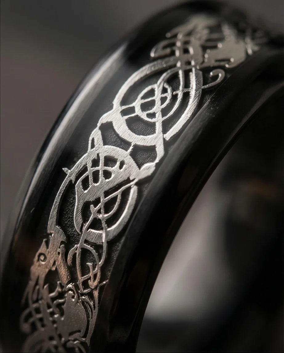 Shadow Sentinel: Silver Celtic Dragon Band