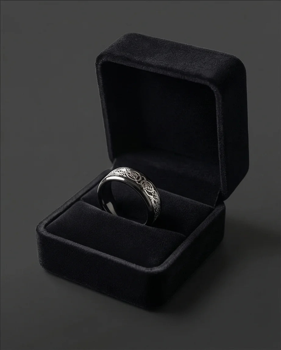 Shadow Sentinel: Silver Celtic Dragon Band