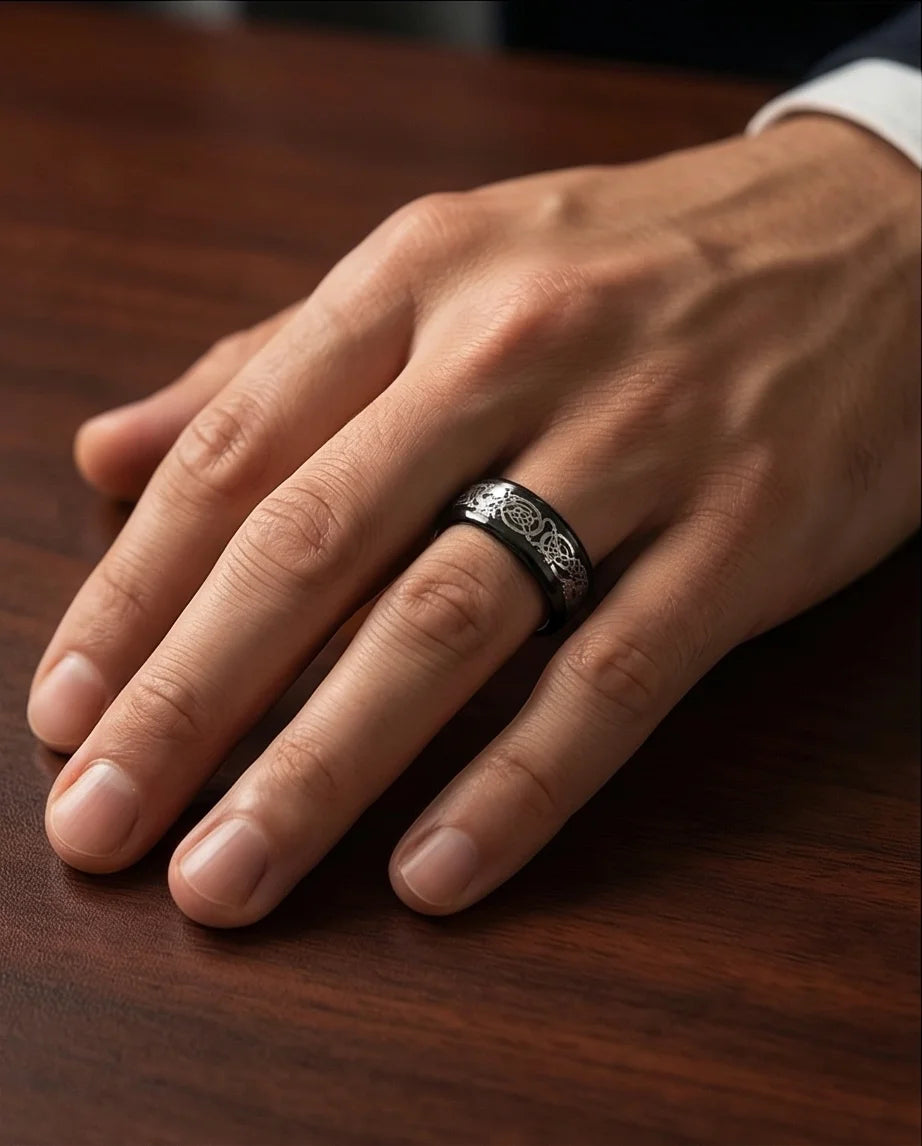 Shadow Sentinel: Silver Celtic Dragon Band