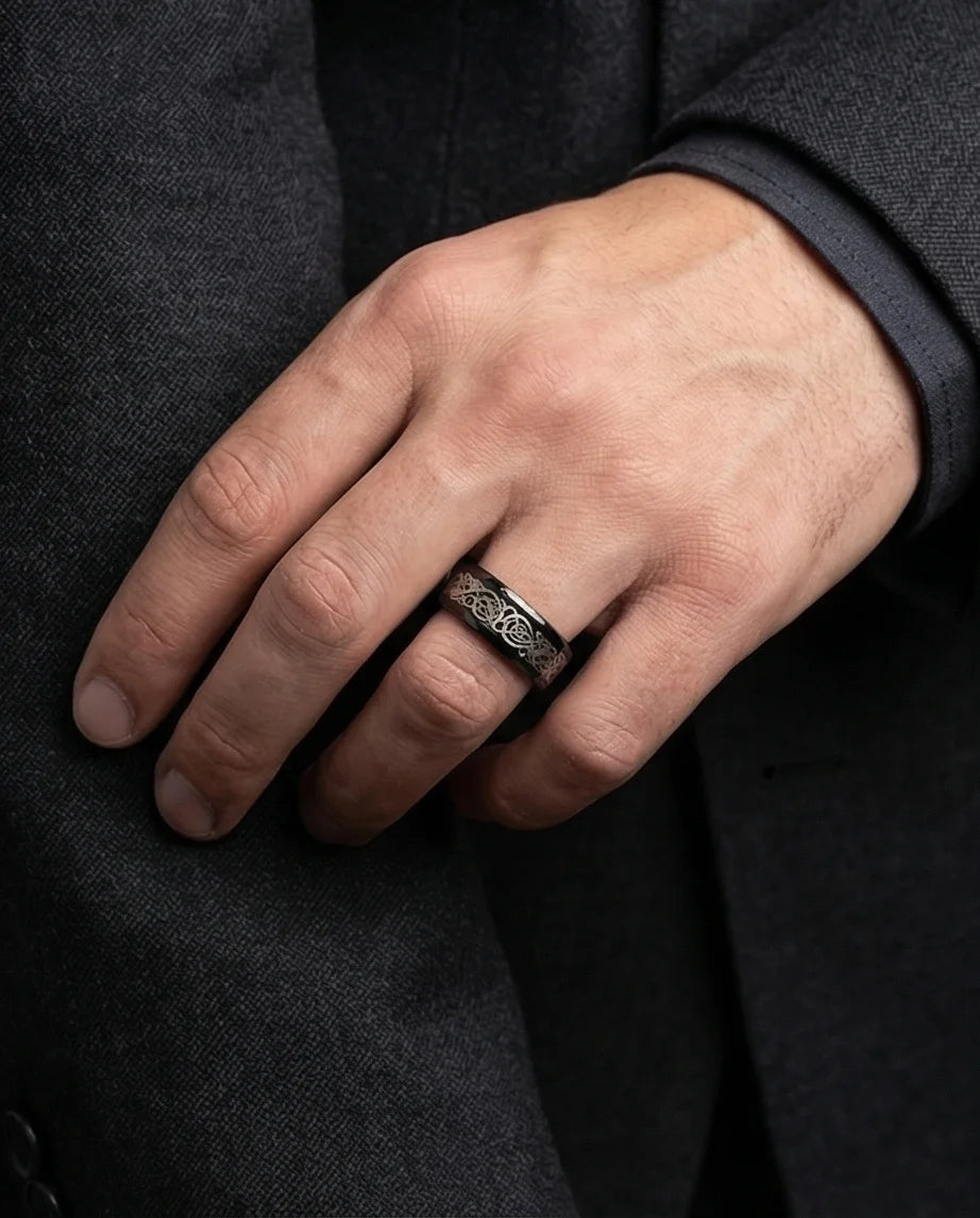 Shadow Sentinel: Silver Celtic Dragon Band