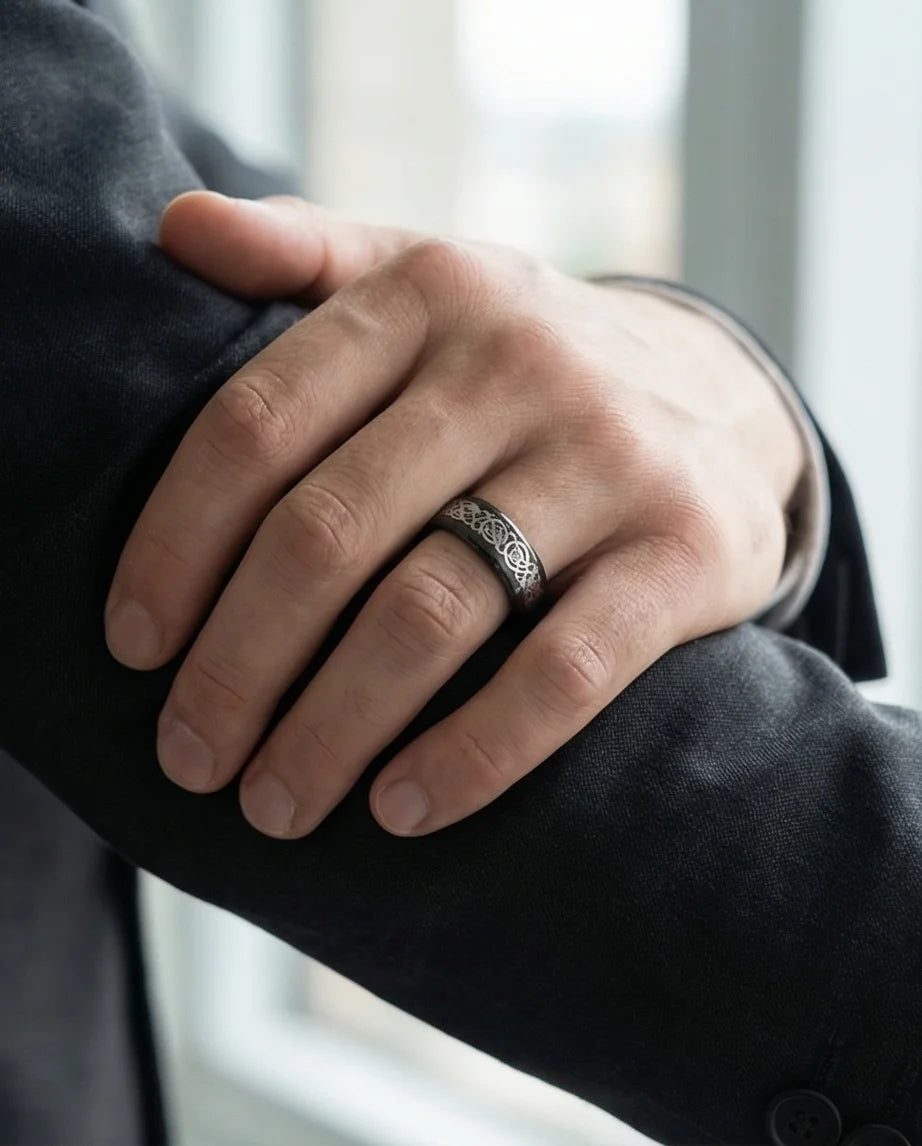 Shadow Sentinel: Silver Celtic Dragon Band