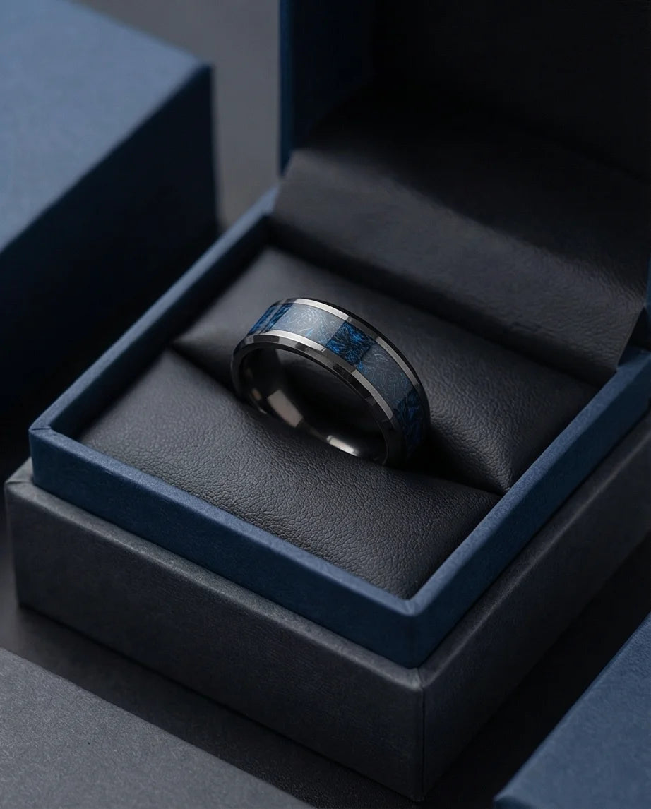 Midnight Galaxy: Cobalt Stardust Inlay Ring