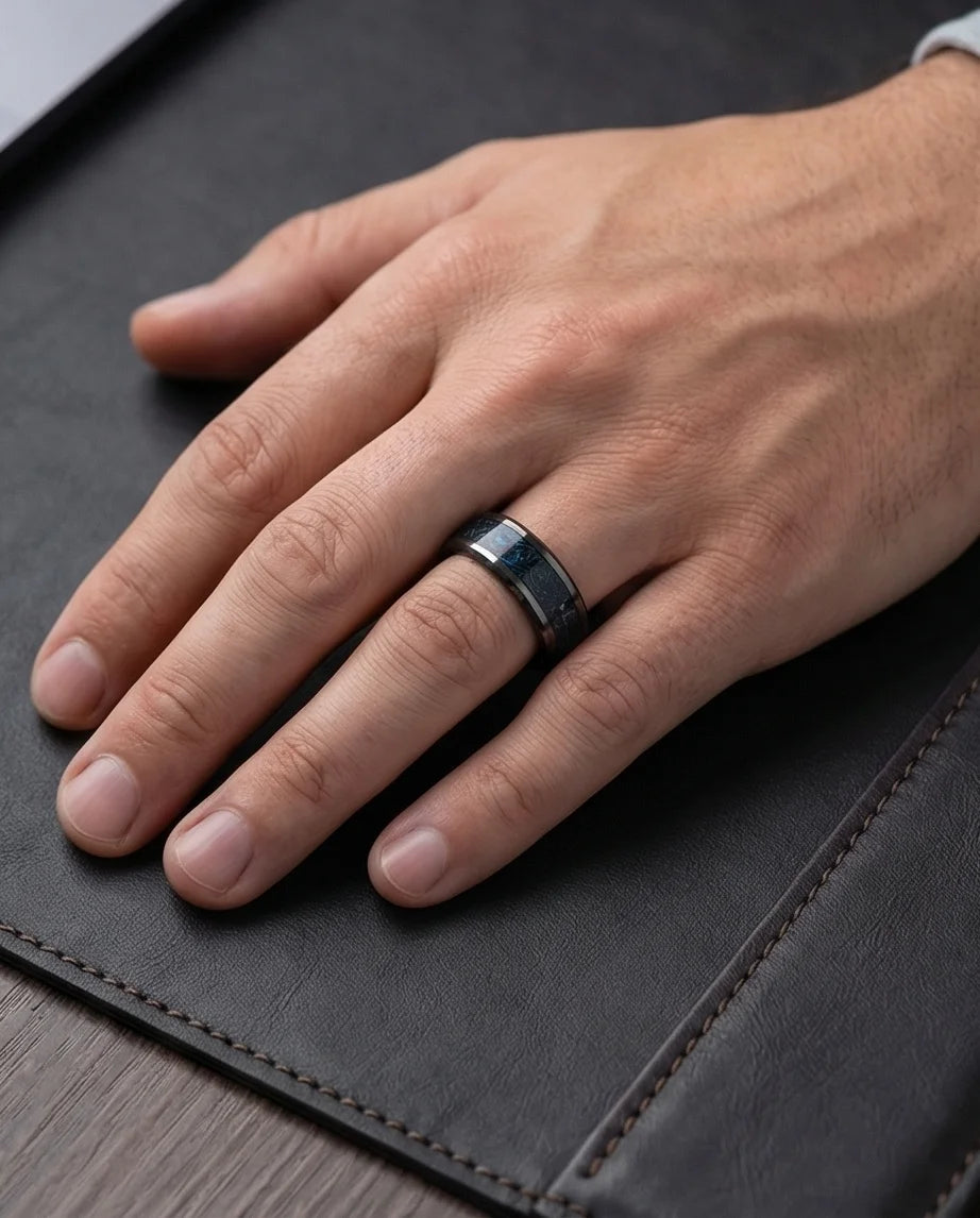 Midnight Galaxy: Cobalt Stardust Inlay Ring