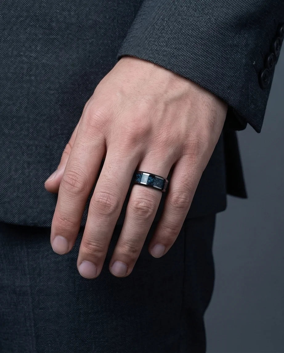 Midnight Galaxy: Cobalt Stardust Inlay Ring