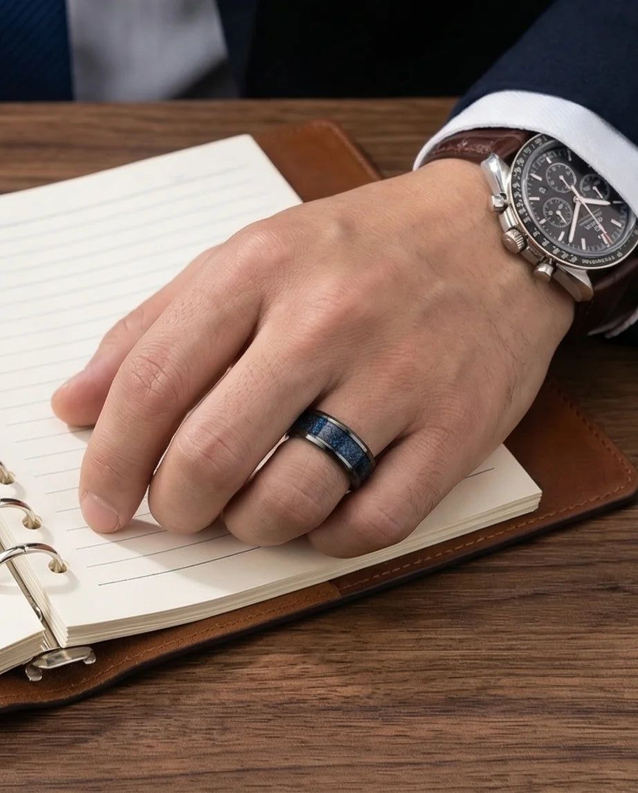 Midnight Galaxy: Cobalt Stardust Inlay Ring