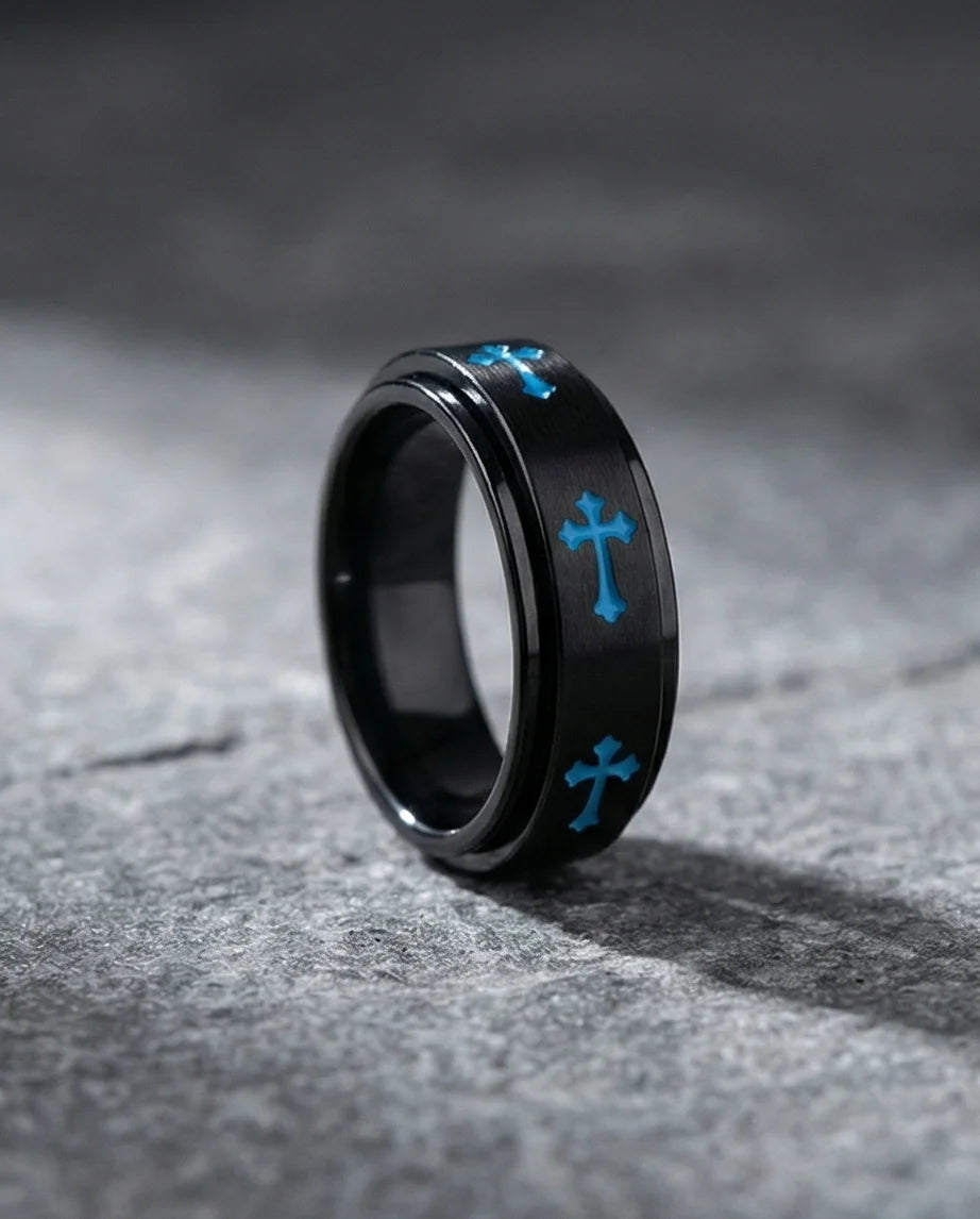 The Azure Creed: Stealth Black Blue Cross Spinner