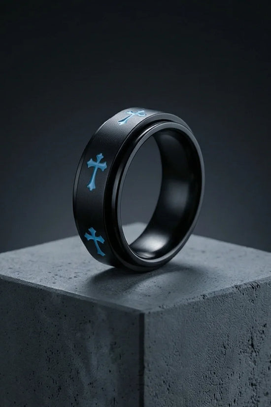 The Azure Creed: Stealth Black Blue Cross Spinner