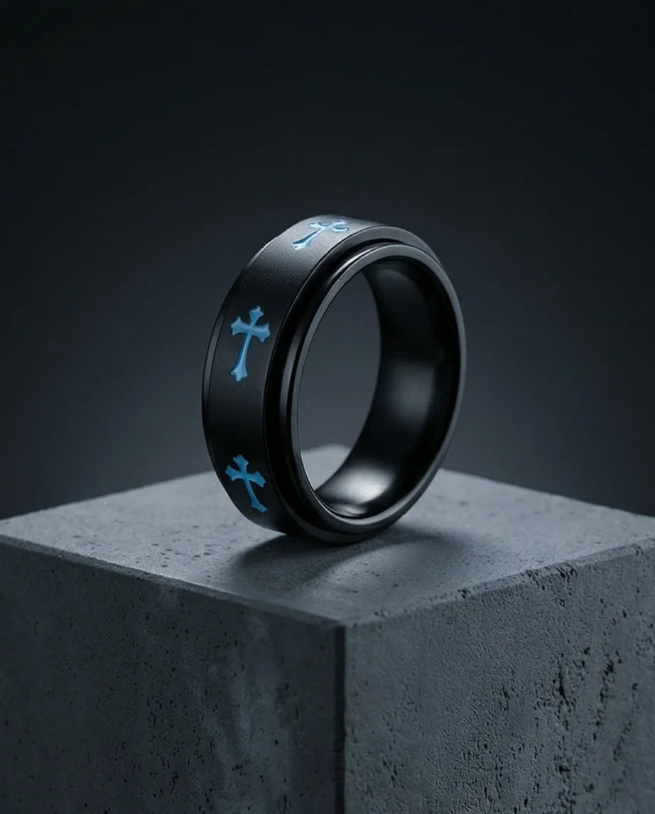 The Azure Creed: Stealth Black Blue Cross Spinner