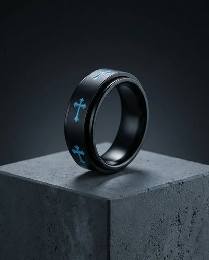 The Azure Creed: Stealth Black Blue Cross Spinner