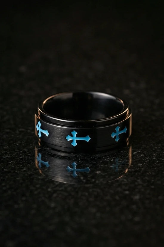 The Azure Creed: Stealth Black Blue Cross Spinner