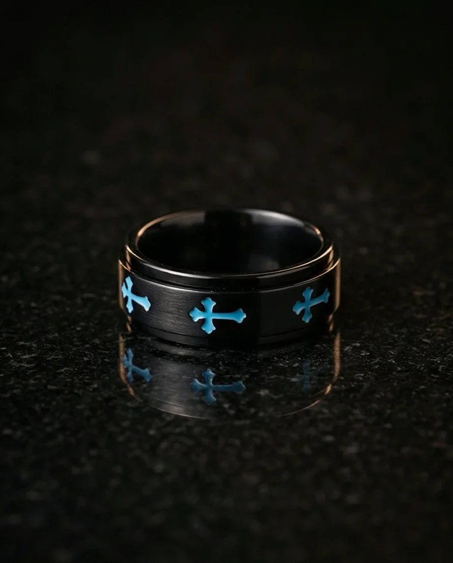 The Azure Creed: Stealth Black Blue Cross Spinner