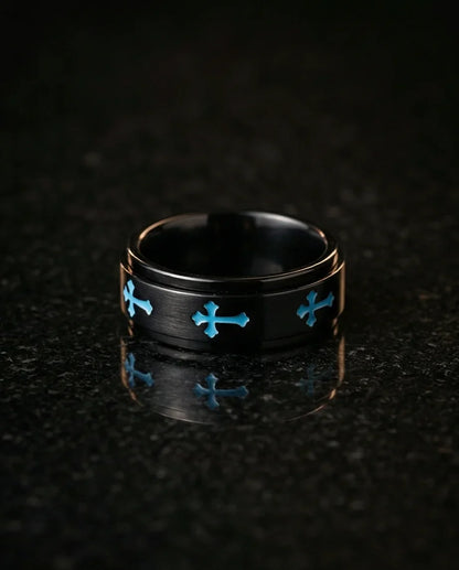 The Azure Creed: Stealth Black Blue Cross Spinner